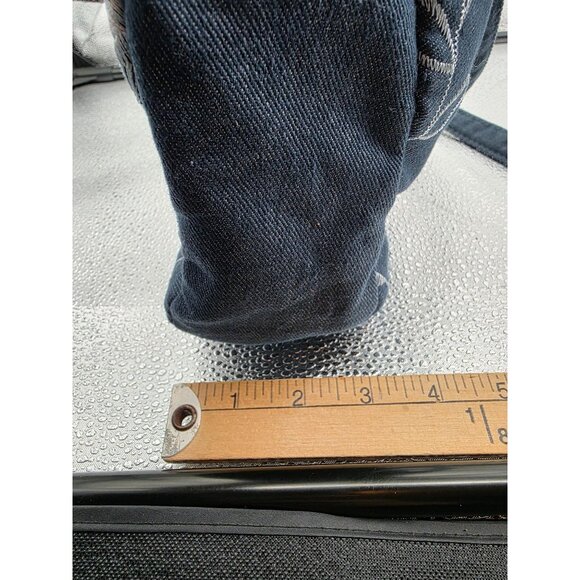 Floral Embroidered Denim Handbag With Zipper Closure & Matching Wallet Set - Picture 14 of 16